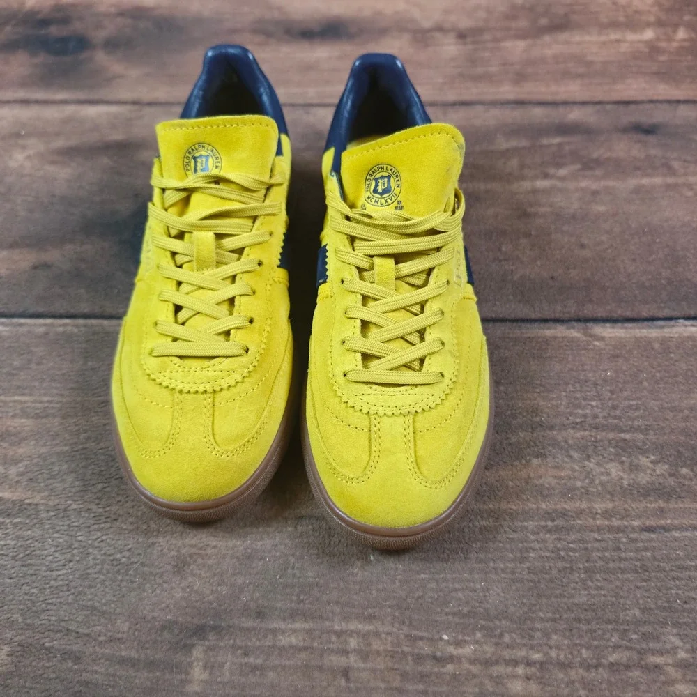 Polo Ralph Lauren Bedford Sneaker Mens 7.5 Yellow Good Suede Low Top Gum Sole
